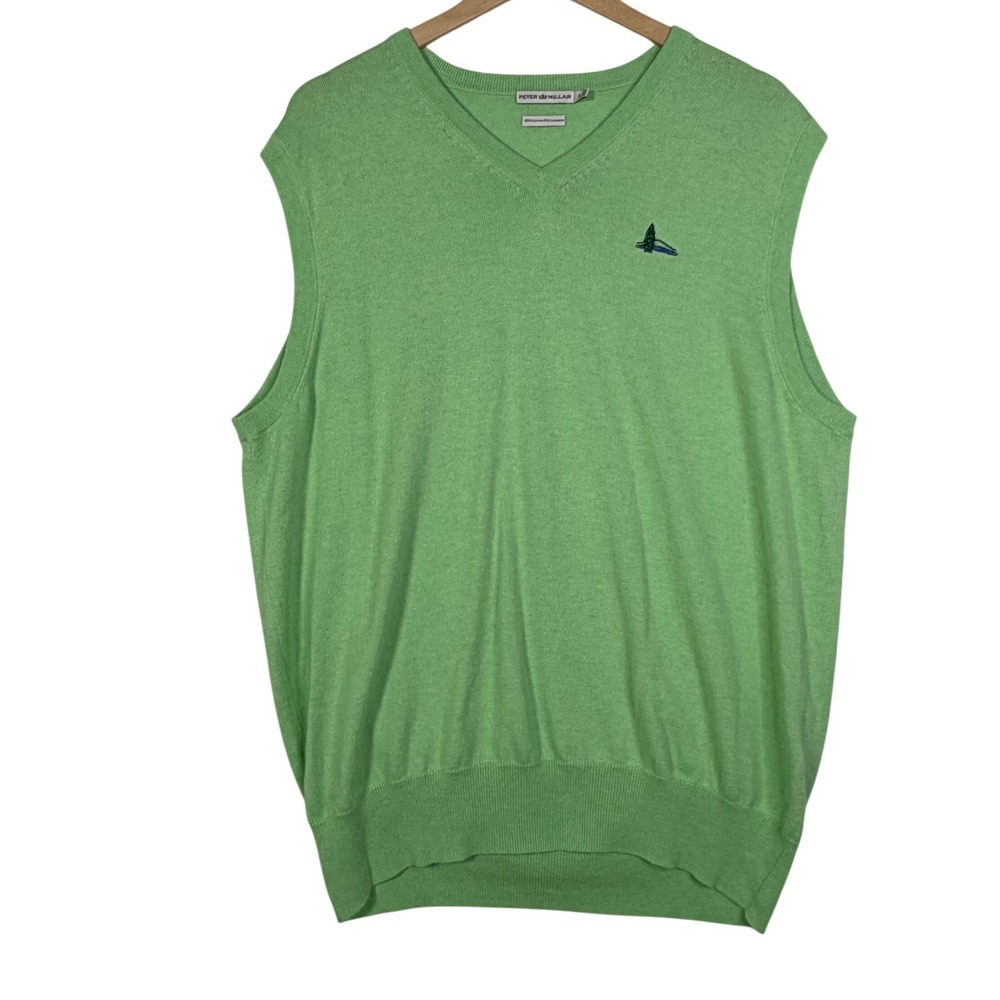 Peter Millar Mens Large Green Sweater Vest Cotton Cashmere Golf Preppy - Picture 2 of 11